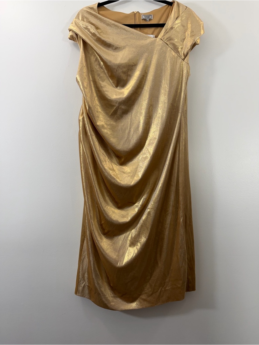 Kevan Hall Studio Gold Metallic Liquid Lamé Draped Cocktail Dress